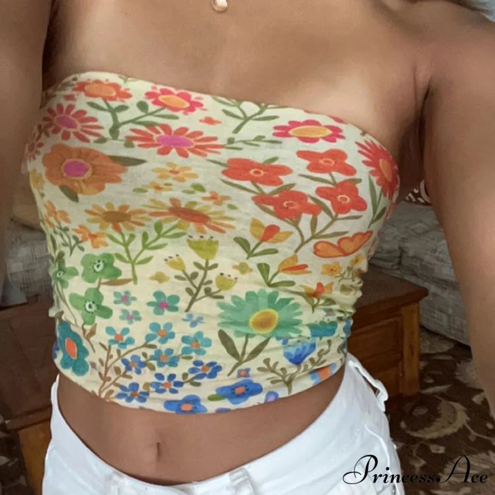 Bohemian Bandeau Off-Shoulder Collegiate Tube Crop Top croptop-250126