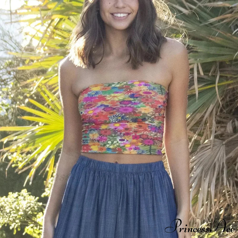 Bohemian Bandeau Off-Shoulder Collegiate Tube Crop Top Rose Red / S croptop-250126