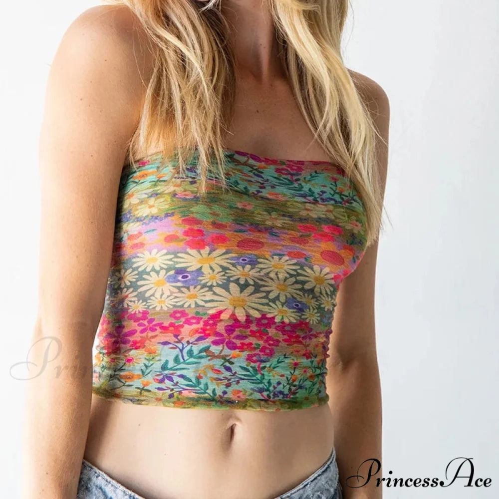 Bohemian Bandeau Off-Shoulder Collegiate Tube Crop Top YELLOW1 / S croptop-250126