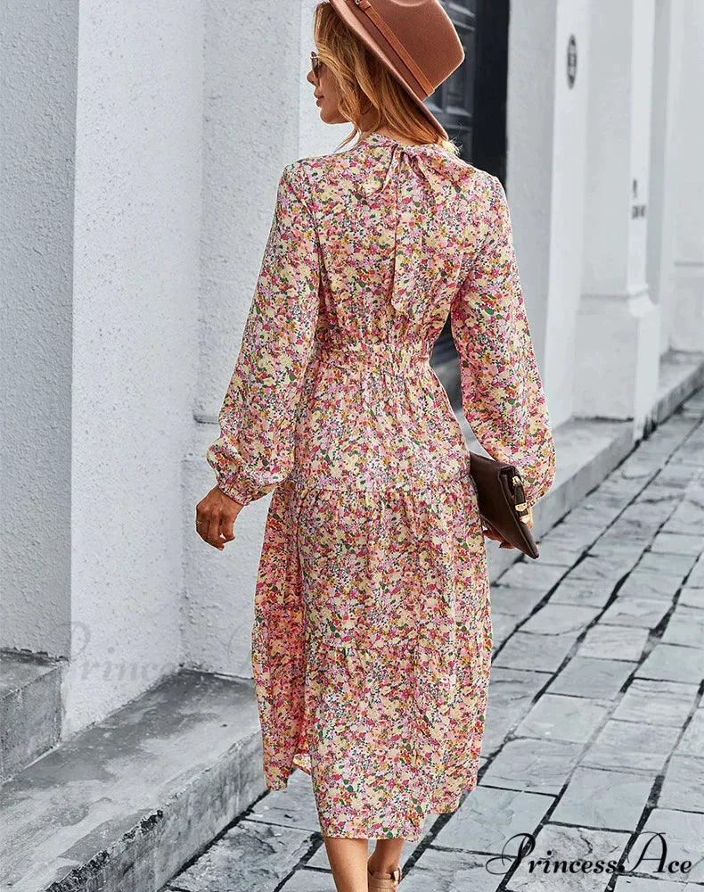 Bohemian Casual Dress with Print L / pink