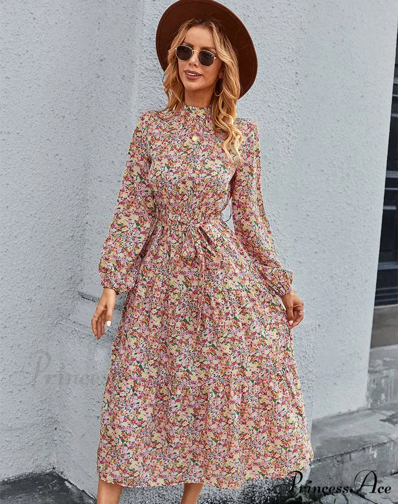 Bohemian Casual Dress with Print M / blue