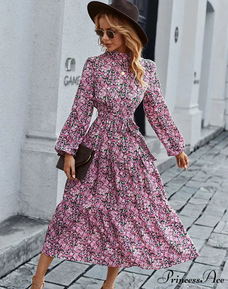 Bohemian Casual Dress with Print S / blue