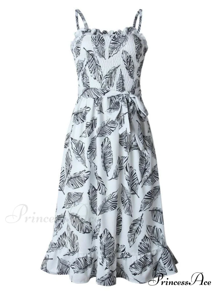 Bohemian Design Coastal Leaves Backless Dress