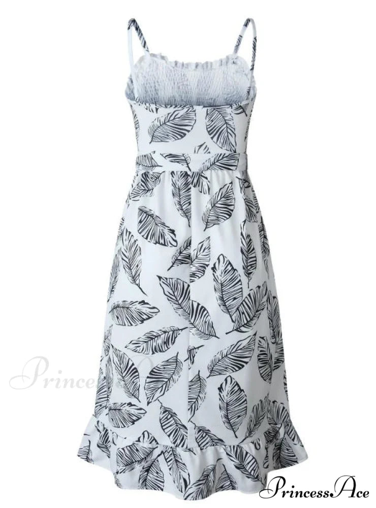 Bohemian Design Coastal Leaves Backless Dress