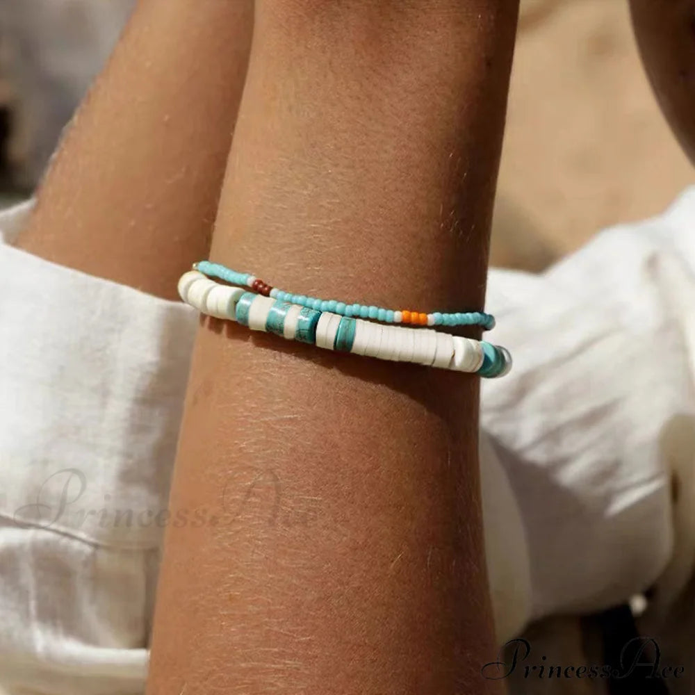Bohemian Enamel Beading Mixed Color Classic Thread Strand Bracelet - Khaki One Size / White