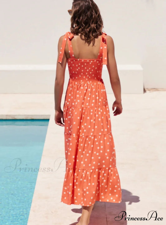 Bohemian Festive Warm-Season Elastic Gown Design with Coastal Women Tie Sundress Up Straps S / YRLLOW