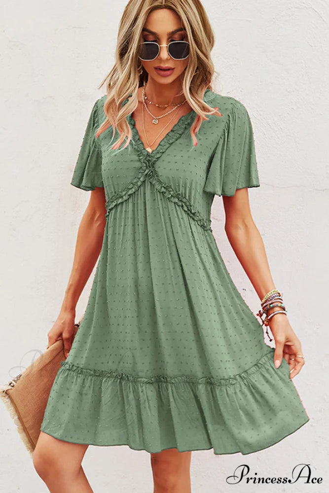 Bohemian Floral Print Trendy Casual Mini Dress S / DarkSeaGreen