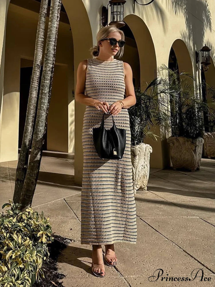 Bohemian Knit Graceful Long Dress Beige / S