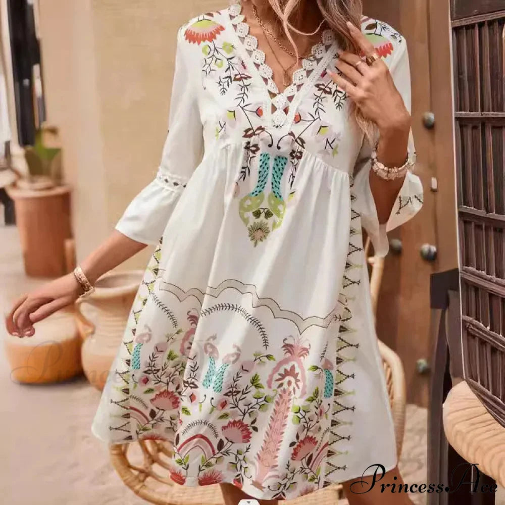 Bohemian Plunging Neckline Flower Celebration Dress oldfloraldress-250126