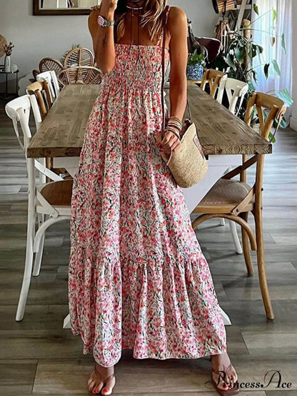 Bohemian Printed Stylish Slip Dress Pink / S