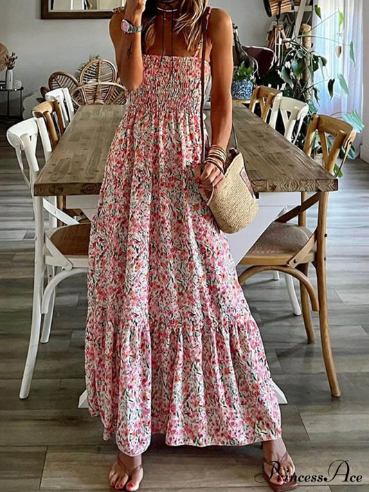 Bohemian Printed Stylish Slip Dress Pink / S