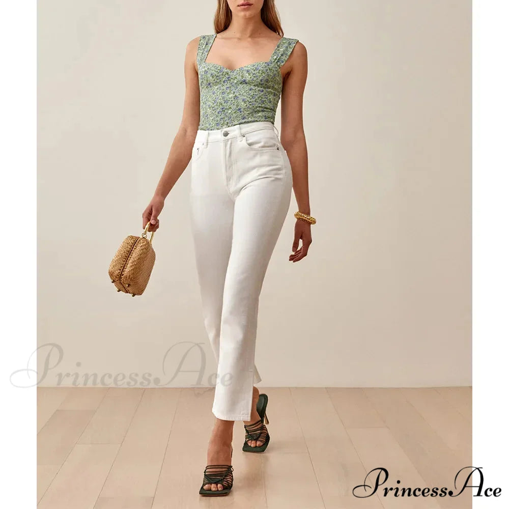 Bohemian Seaside Holiday Flowery Sweetheart Broad Strap Sleeveless Slim Cropped Top croptop-250126