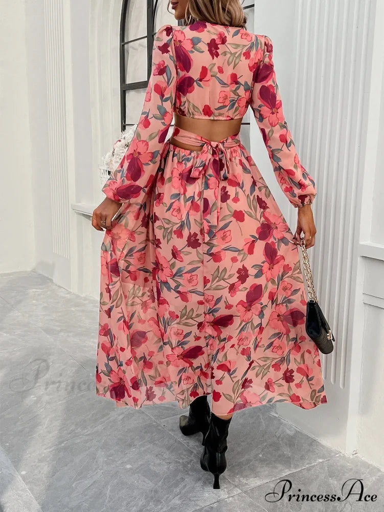 Bohemian Seaside Plunging Neckline Full Length Dress bohodress-250126