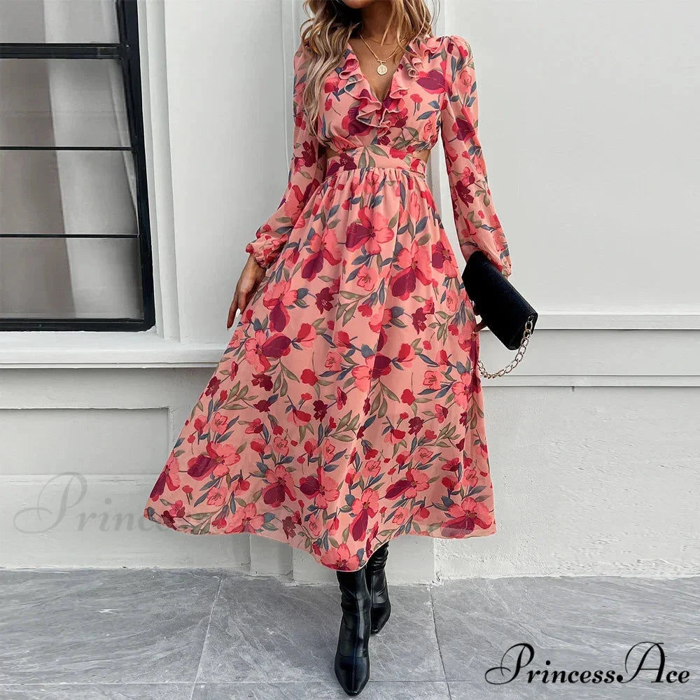 Bohemian Seaside Plunging Neckline Full Length Dress bohodress-250126