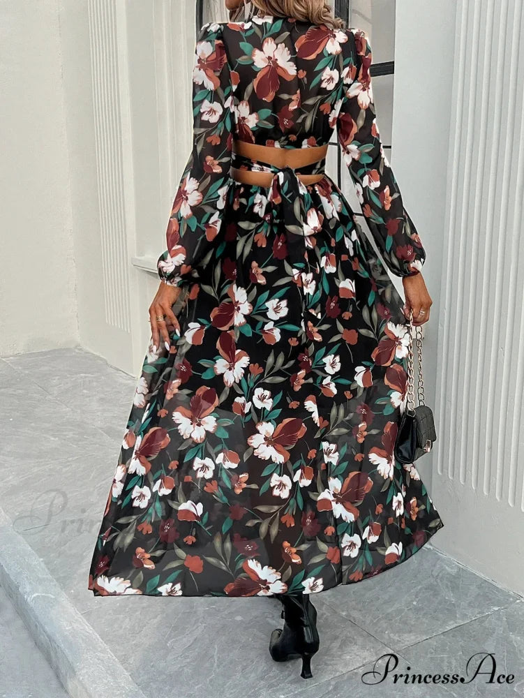 Bohemian Seaside Plunging Neckline Full Length Dress bohodress-250126