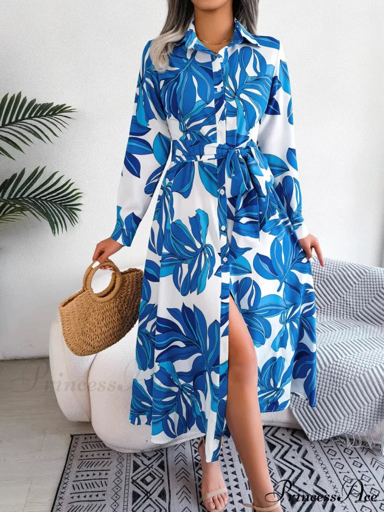 Bohemian Seaside Vacation Flowered Tunic Dress Blue / S oldfloraldress-250126