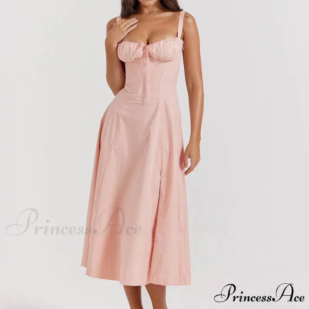 Bohemian Spaghetti Straps Knot Front Floral Dress Pink / S