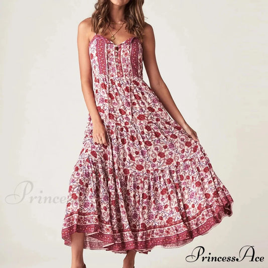 Bohemian Strap Dresses Nomadic Sleeveless Rayon Floral Print Maxi Dress bohodress-250126