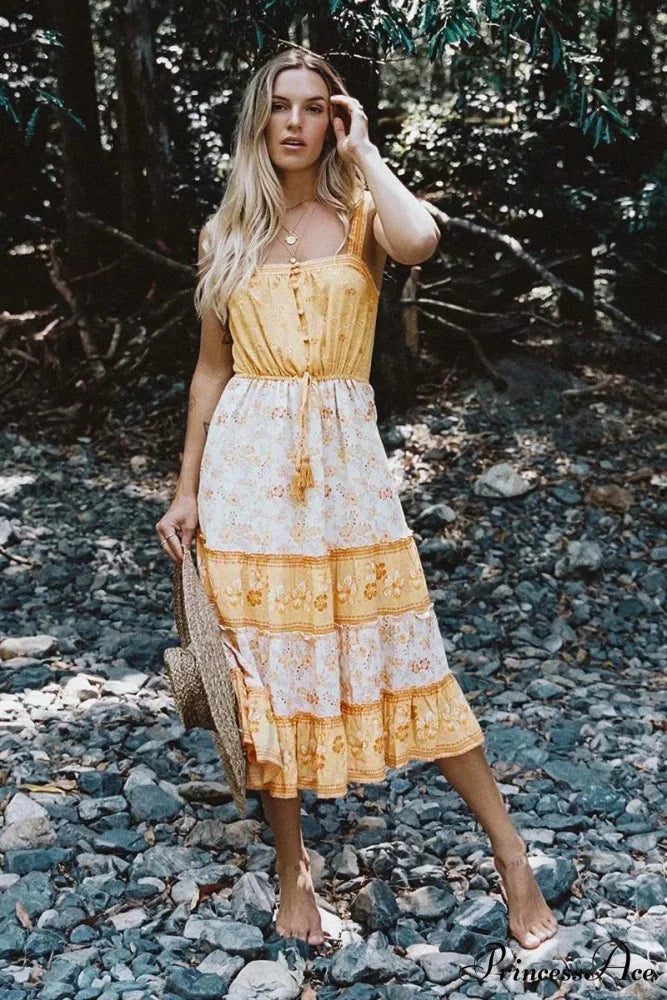 Bohemian Sundress Seductive Sleeveless Strap Rayon Floral Beach Dress bohodress-250126