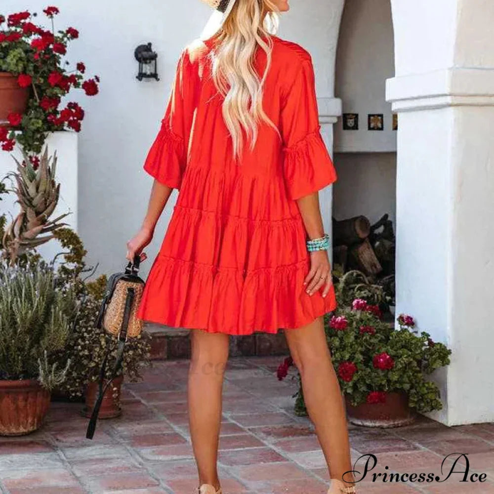 Bohemian Tunic Beach Attire Relaxed Cover-Up for Women Retro V-neck Mini Summer Dress bohodress-250126