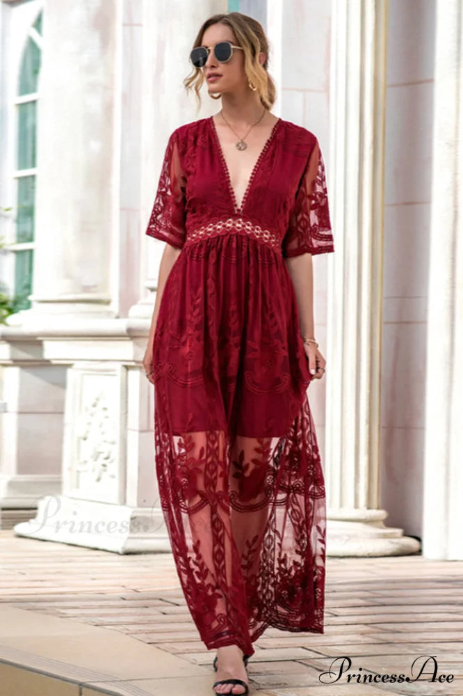 Boho Beach Stylish Cover Up Dress S / Wine
