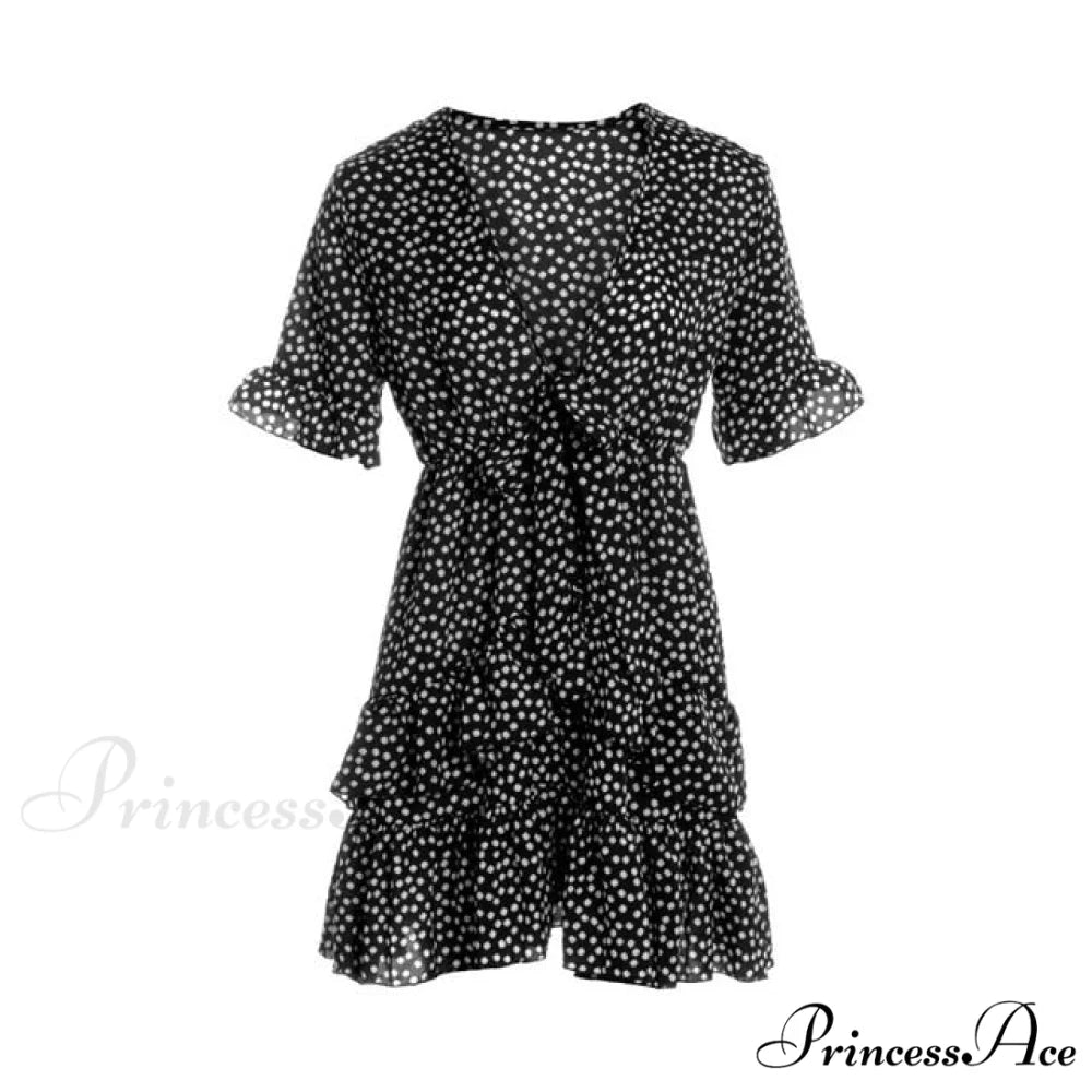 Boho Floral Ruffle Short Mini Dress black 1 / S