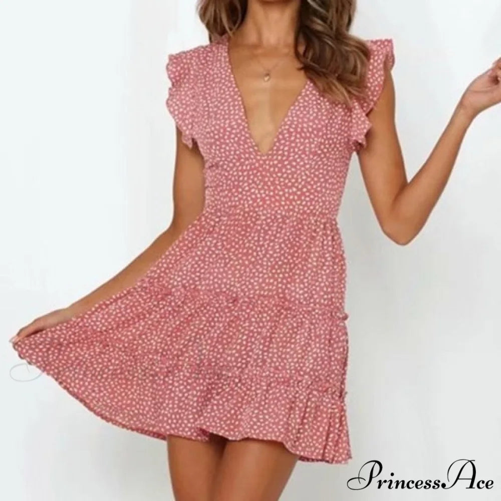 Boho Floral Ruffle Short Mini Dress blue / S