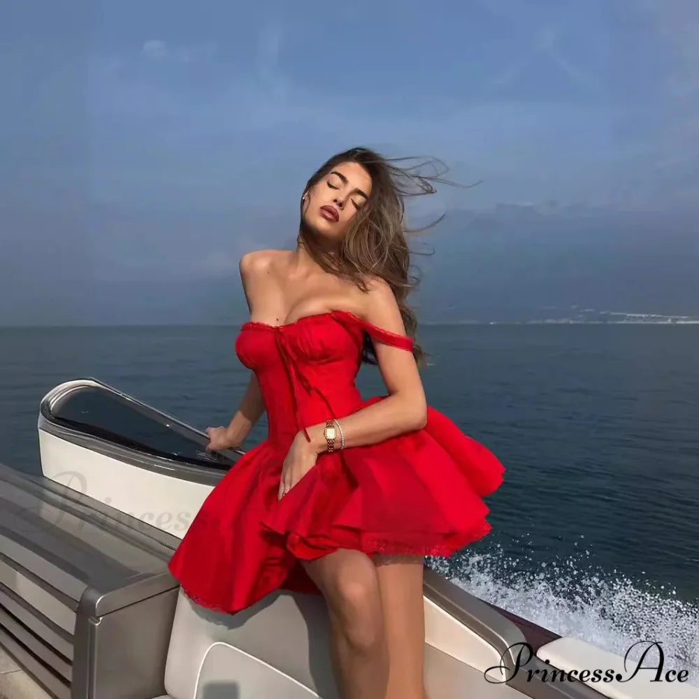 Boho Inspired Corset Mini Dress Sexy Straps Summer Dresses Christmas Party Dress Red / S