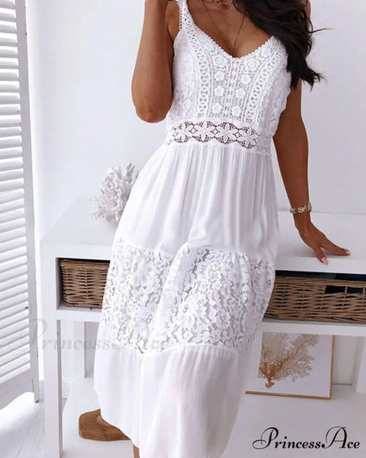 Boho Lace Dress White / S