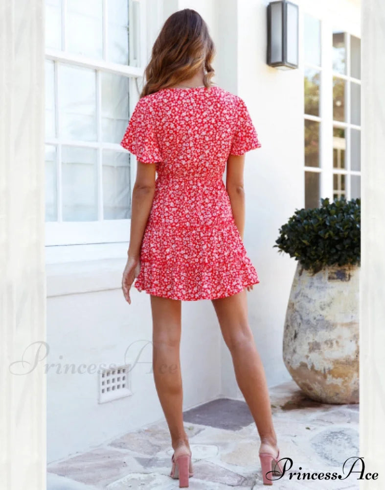 Boho Mini Dress - Women’s A-Line Floral Print Summer Dress