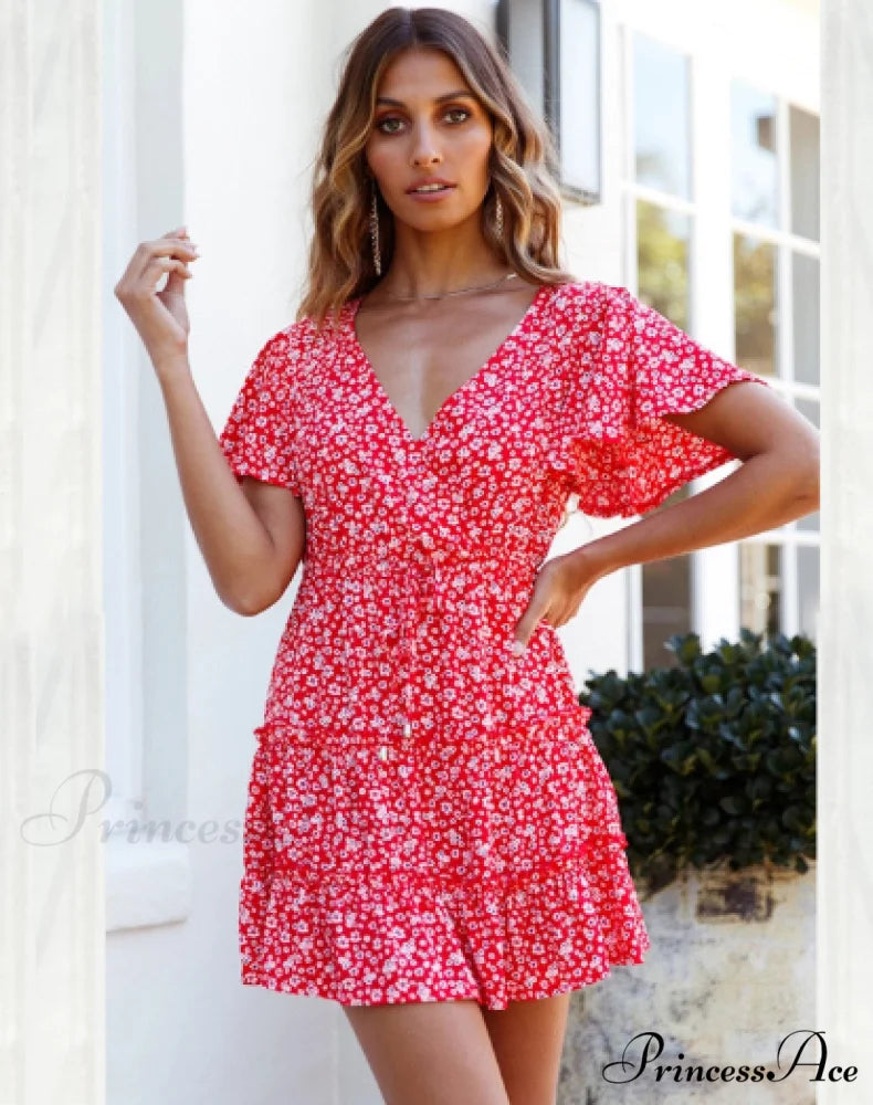Boho Mini Dress - Women’s A-Line Floral Print Summer Dress