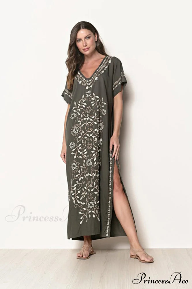 Boho Print Stylish Slit Dress Free Size / 14#