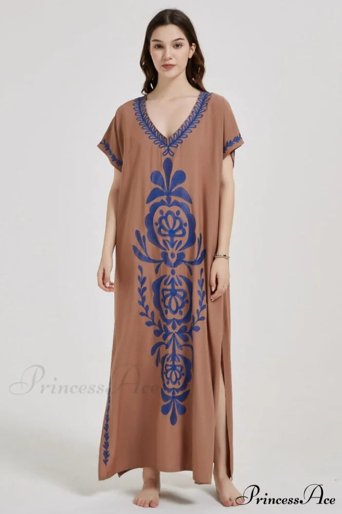 Boho Print Stylish Slit Dress Free Size / 2#