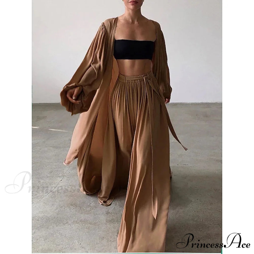 Boho Solid Color Plus Size Women’s 3-Piece Set Brown / S