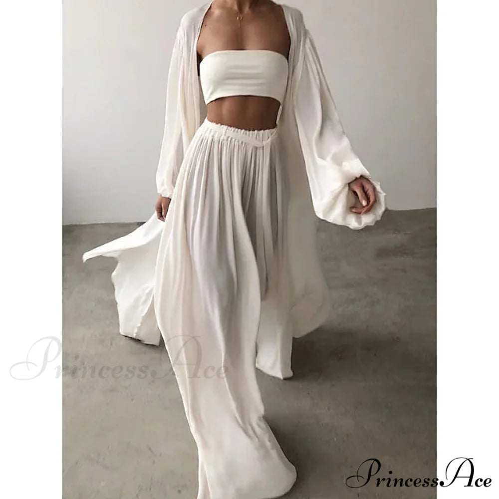 Boho Solid Color Plus Size Women’s 3-Piece Set White / S