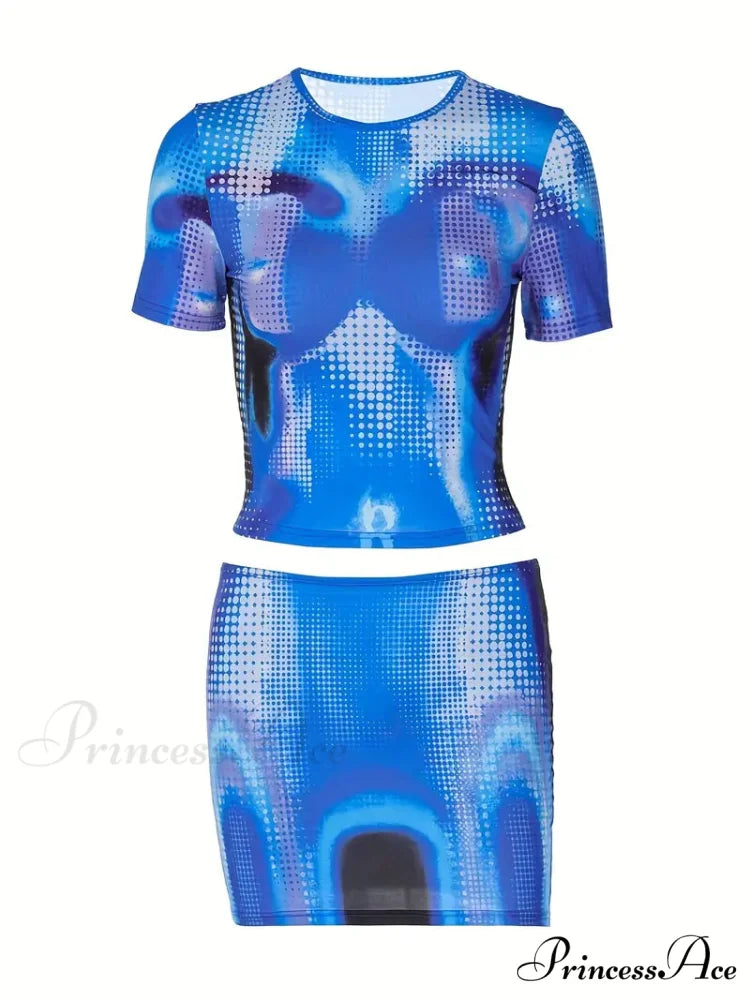 Bold Blue Pixelated Two-Piece Set - Digital Diva L / Blue