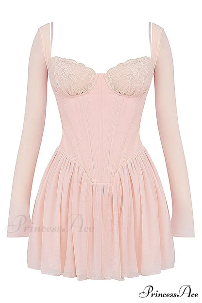 Bombshell Long Sleeve Bustier Graceful Corset Frill Mini Dress