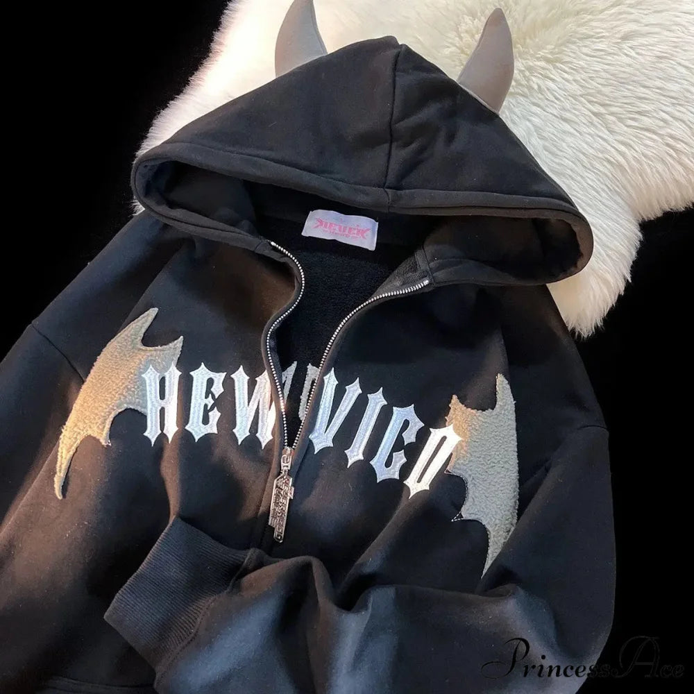 Bony Printed Zipper Hoodie black 2 / M hoodies-241228