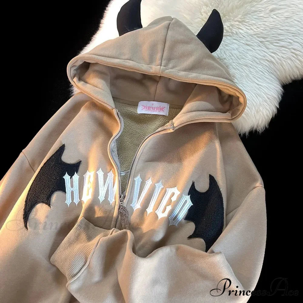 Bony Printed Zipper Hoodie coffee / M hoodies-241228