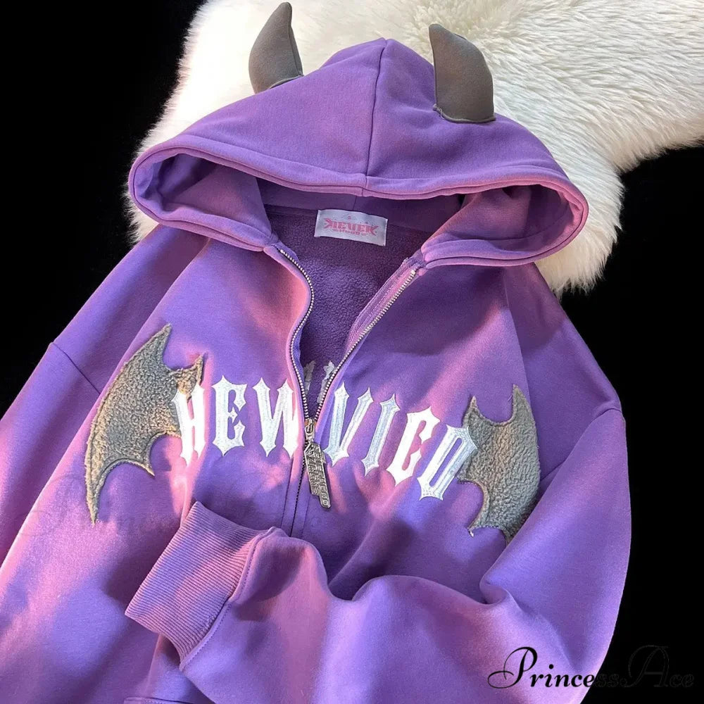 Bony Printed Zipper Hoodie purple / M hoodies-241228