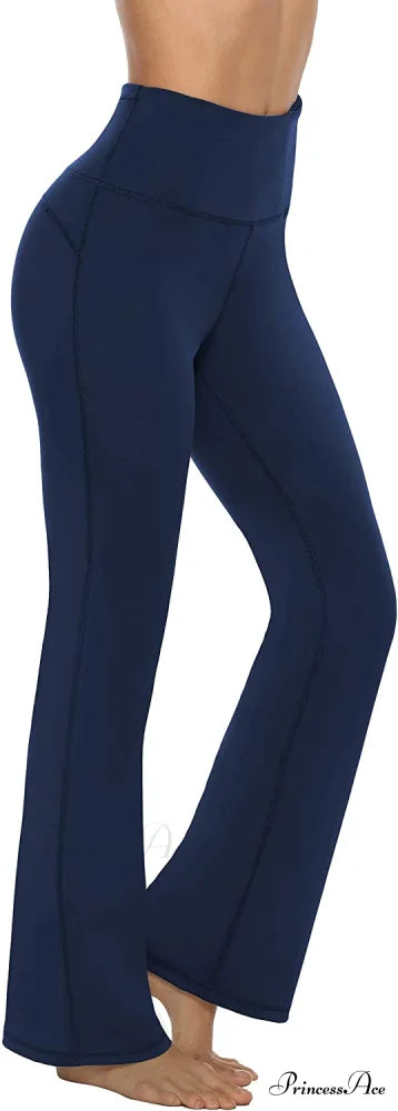 Bootcut High Waist Workout Bootleg Yoga Pants Blue / Large