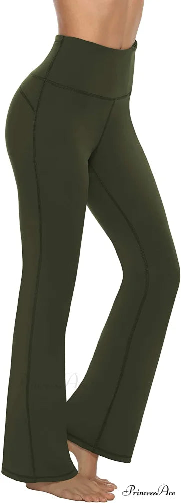 Bootcut High Waist Workout Bootleg Yoga Pants Dark Olive / Large