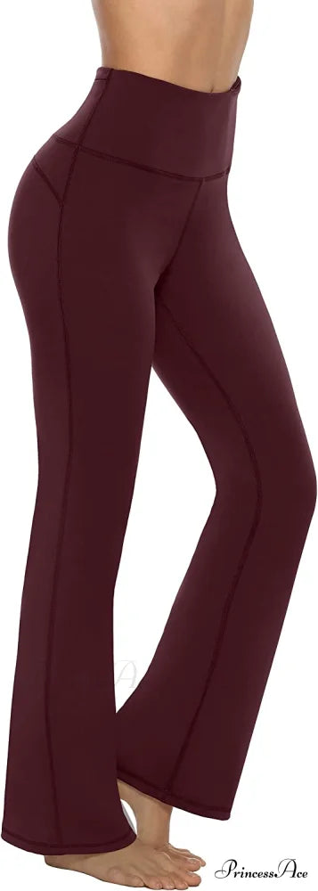 Bootcut High Waist Workout Bootleg Yoga Pants Maroon / Large