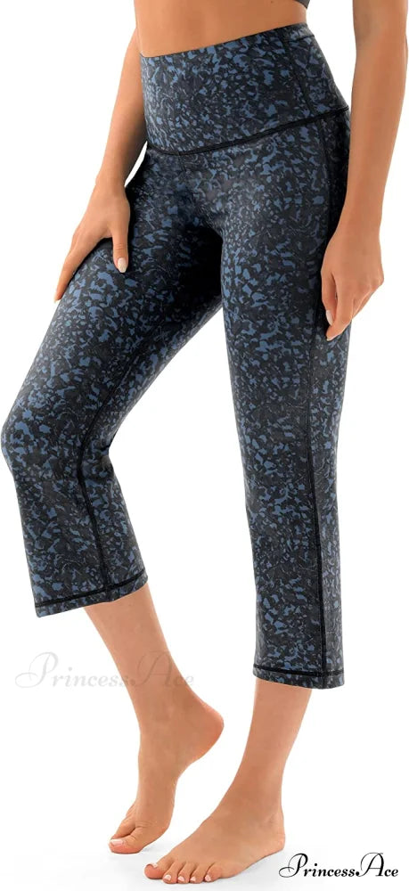 Bootcut High Waist Workout Bootleg Yoga Pants Z Capris Bluecamo / Small