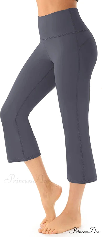 Bootcut High Waist Workout Bootleg Yoga Pants Z Capris Grey / Large