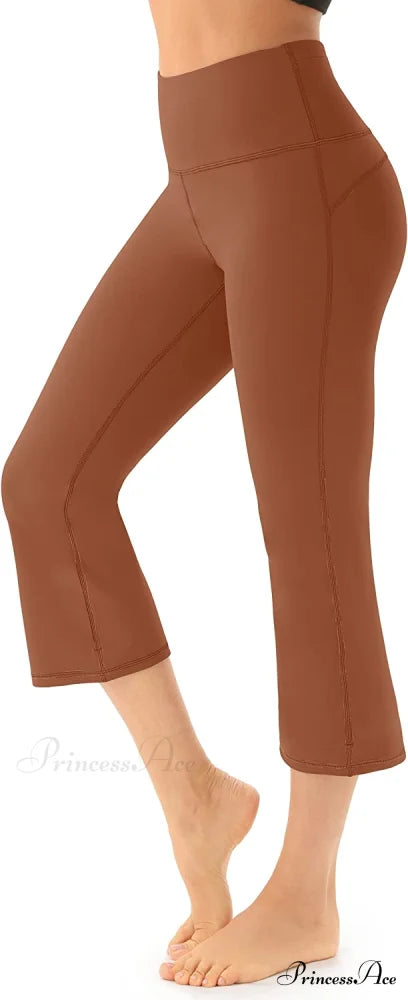 Bootcut High Waist Workout Bootleg Yoga Pants Z Cpris Brown / Large