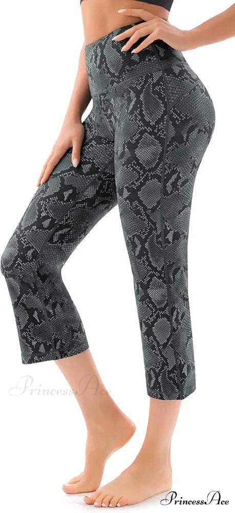 Bootcut High Waist Workout Bootleg Yoga Pants Z Cpris Dark Grey Snake / Large