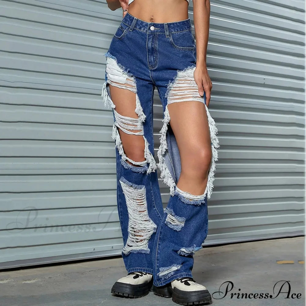 Booty Lifting Straight Leg Streetwear Jeans Dark Blue / XS
