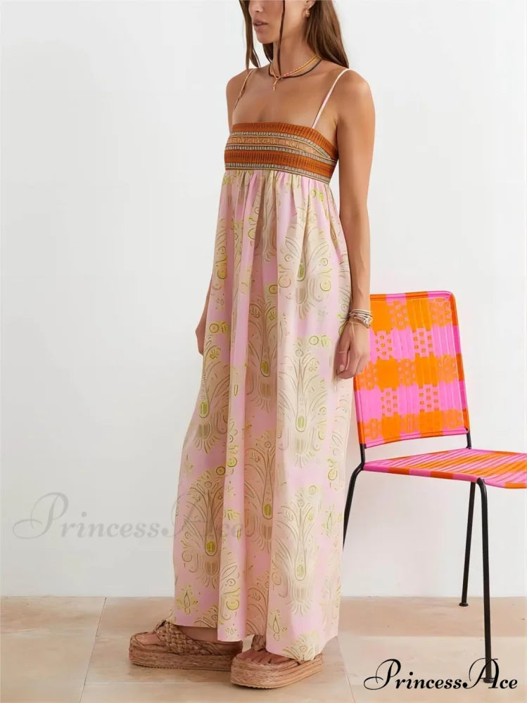 Bosnian Folk Floral Charming Thin Strap Midi Dress