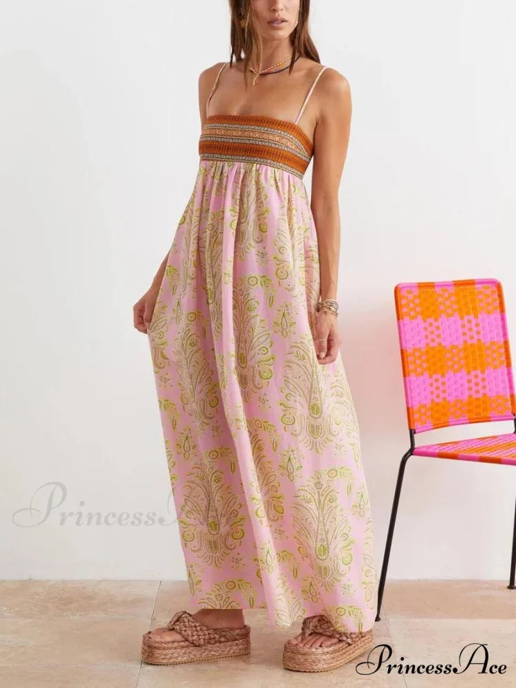 Bosnian Folk Floral Charming Thin Strap Midi Dress